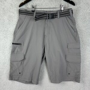 Iron Co Cargo Shorts Mens 30 Gray Belted Stretch Utility Pockets Hiking Outdoor